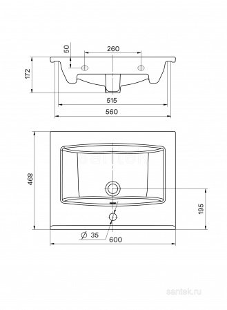 Раковина Santek Элина 60 отверстие под смеситель 1WH501606
