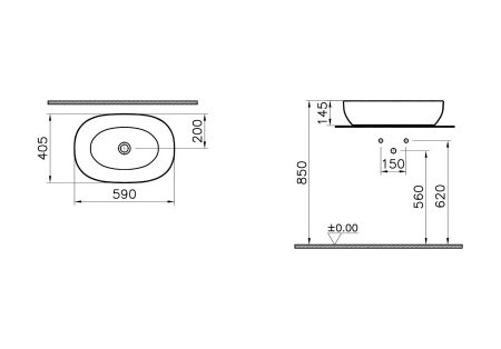 Раковина накладная 59см Vitra Outline 5995B403-0016 белый