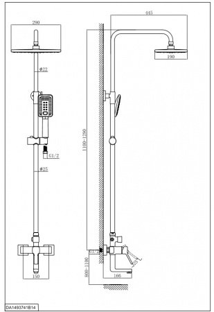 Душевая стойка D&K Rhein.Dusseldorf DA1493741B14 хром