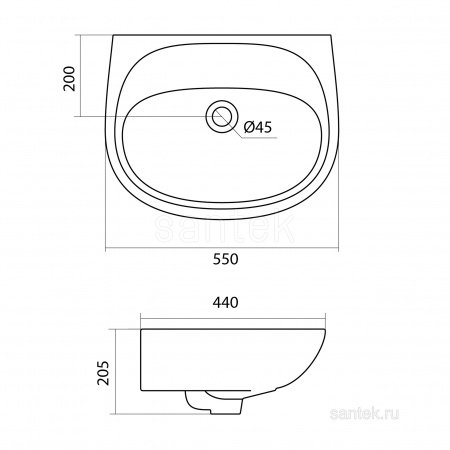 Раковина Santek Бриз 55 без отверстия под смеситель 1WH110457