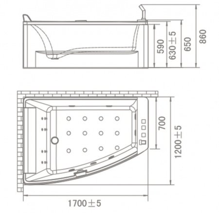 Акриловая гидромассажная ванна Orans OLS-BT65100X R