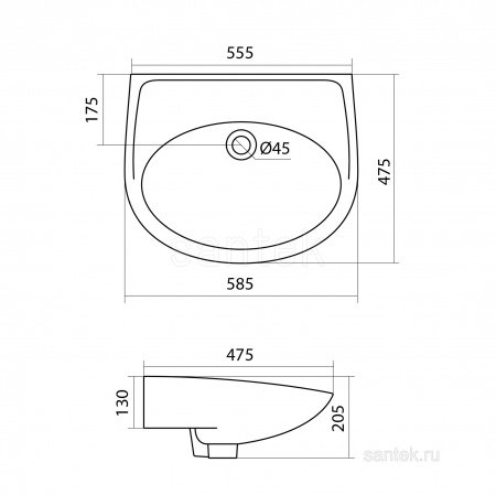 Раковина Santek Бореаль 60 без отверстия под смеситель 1WH110481
