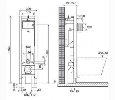 Инсталляция для подвесных унитазов OLI QUADRA 141945