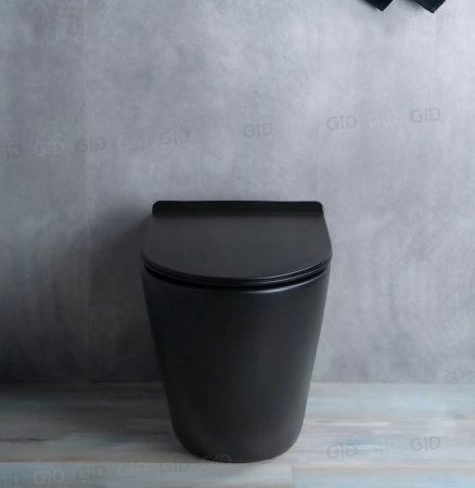 Унитаз приставной безободковый GID TRS-269BM с сиденьем микролифт, черный матовый