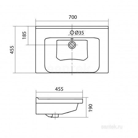 Раковина Santek Миранда 70 отверстие под смеситель 1WH302250