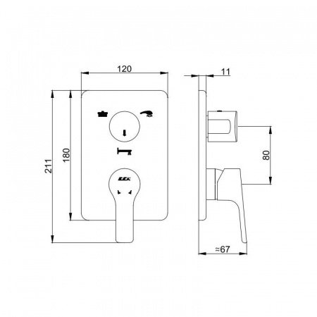 Смеситель для ванны на два потребителя E.C.A Luna 102167206EX-KDE хром