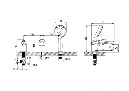 Смеситель для ванны с душем Lemark Luna LM4145C хром
