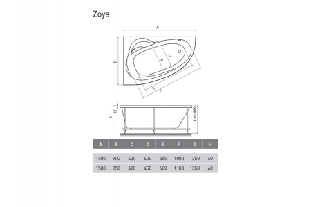 Ванна акриловая левосторонняя Relisan ZOYA Гл000001462, 150x95