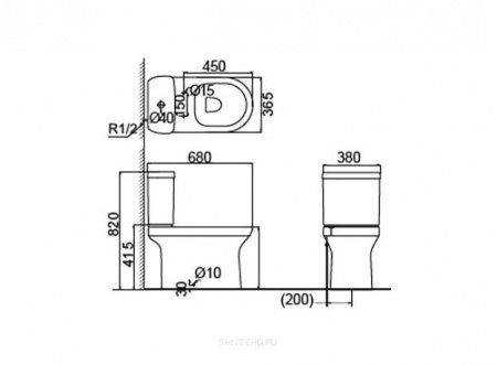 Унитаз-компакт Creo Ceramique Archi AR1002R+RE1001T(UF3010)+AR1003 белый