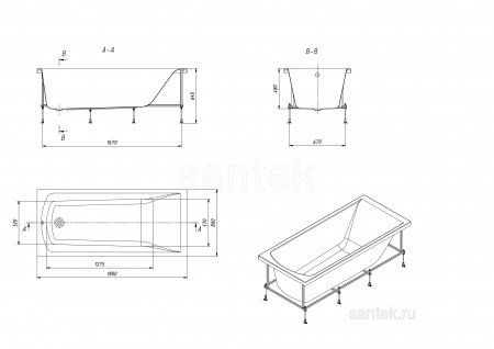 Акриловая ванна Santek Фиджи 180х80 прямоугольная 1WH501706