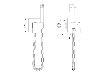 Смеситель с гигиеническим душем встраиваемый WONZON & WOGHAND, Хром (WW-88829903-CR)