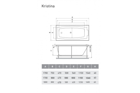 Ванна акриловая Relisan KRISTINA Гл000025600, 170x90