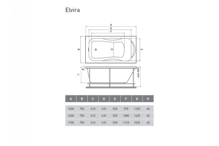 Ванна акриловая Relisan ELVIRA Гл000000980, 170x75
