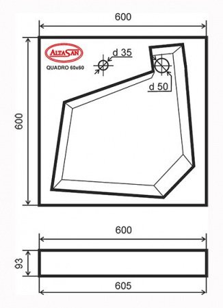 Раковина над стиральной машиной QUADRO 600х600 с кронштейнами и сливной системой Altasan