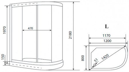 Душевая кабина Timo Eco TE-0702 L P 120x80x215 профиль белый, стекло рифленое