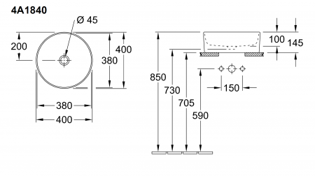 Раковина накладная 40см Villeroy & Boch Collaro 4A1840R1 с покрытием CeramicPlus