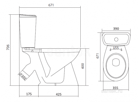 Унитаз-компакт Santek Бриз с диагональным выпуском 1WH202569