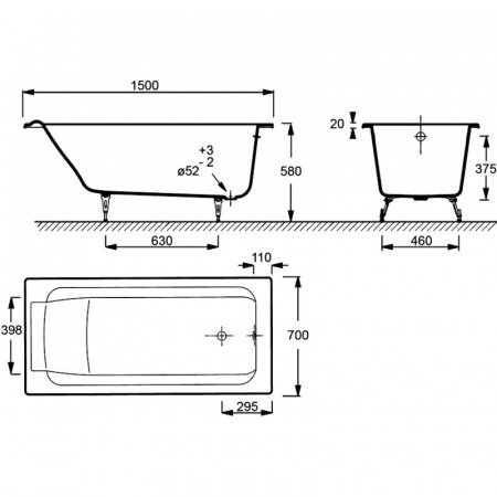 Чугунная ванна Jacob Delafon Parallel 150x70 см без ручек