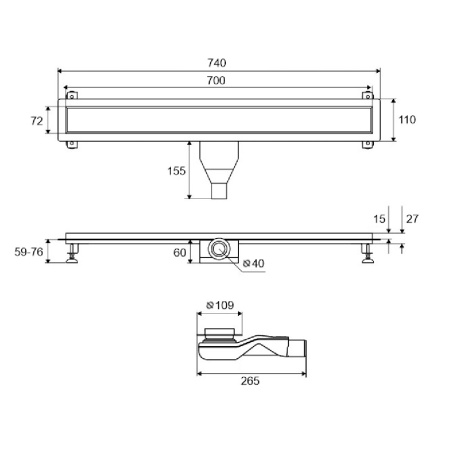 Душевой лоток EXCELLENT Stilio Gold 70 см. под облицовку плиткой (золото)