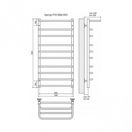 Полотенцесушитель электрический Terminus Арктур П10 500x1031 с полкой, ТЭН HT-1 300W, левый/правый