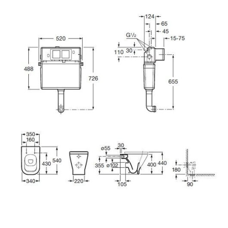 Комплект унитаза Roca The Gap 893109000 с бачком In Wall и кнопкой смыва In Wall PL1 с сиденьем Микролифт и клавишей смыва Хром