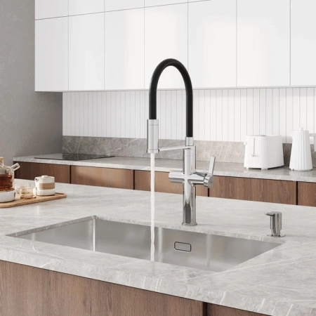 Смеситель для кухни с каналом для фильтрованной воды и гибким изливом IDDIS Ikon IKNSBFFi05 хром