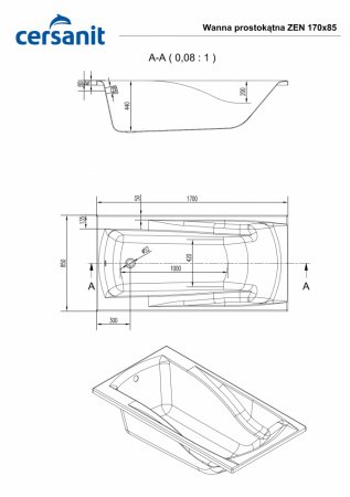 Ванна прямоугольная Cersanit ZEN 170x85