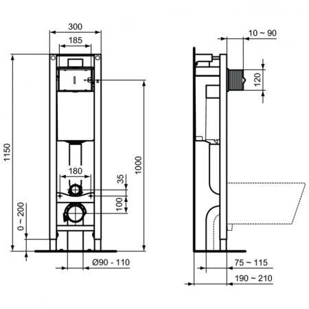 3 в 1 I.life A Промо-комплект с инсталляцией PROSYS ECO FRAME M E233267, унитазом Ideal Standard i.life A T471701 и сидением и крышкой T453001