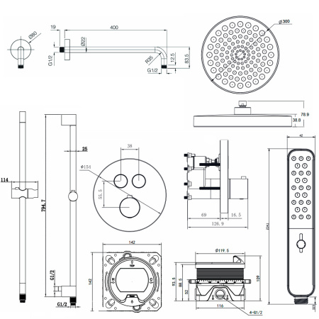 Встраиваемая душевая система с термостатом AQUAme AQM8401CR хром