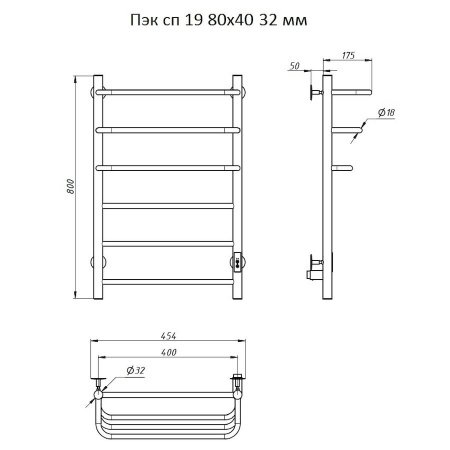Полотенцесушитель электрический Тругор Пэк серия 19 80х40 хром
