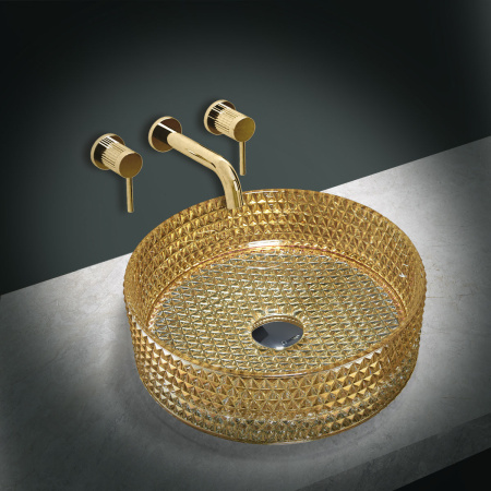 Раковина накладная 40см Vincea VBS-5GL05 стекло золото