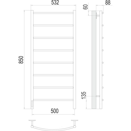Полотенцесушитель электрический Terminus Классик П8 50х85, левый