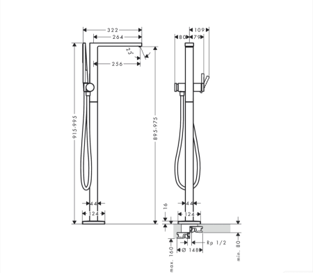 Смеситель для ванны напольный Hansgrohe Tecturis E 73445670 черный матовый