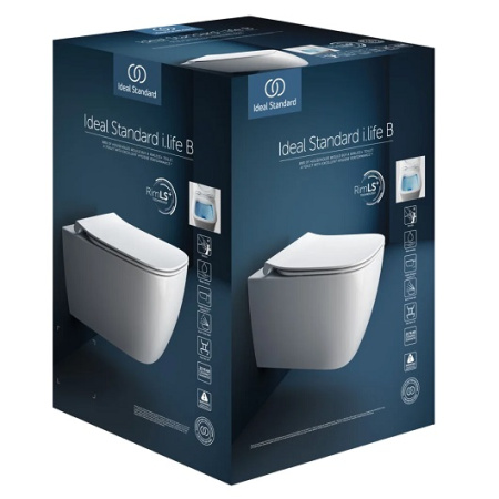 Подвесной безободковый унитаз с технологией RimLS+ Ideal Standard i.life B T533001 с сиденьем микролифт