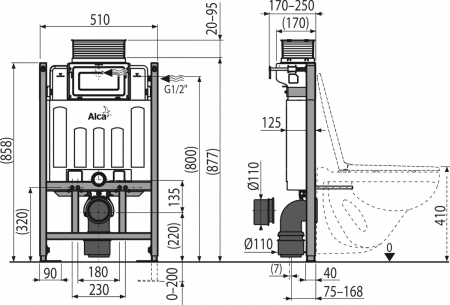 Инсталляция для подвесных унитазов AlcaPlast Sadromodul AM118/850