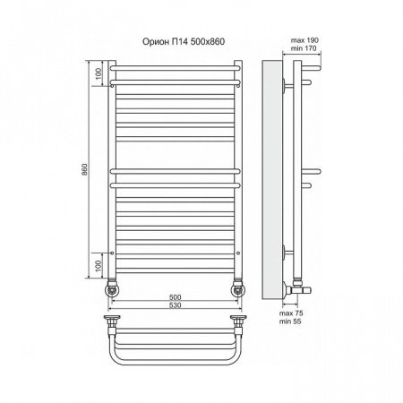 Полотенцесушитель водяной Terminus Орион П14 500x860