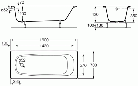 Чугунная ванна Roca Continental 21290200R (160х70)