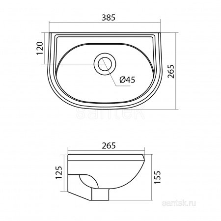 Раковина Santek Бриз 40 без отверстия под смеситель 1WH110439
