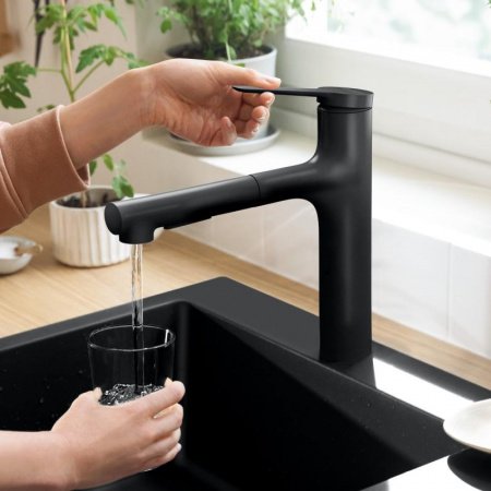 Смеситель для кухни Hansgrohe Zesis M33 74801670 черный матовый