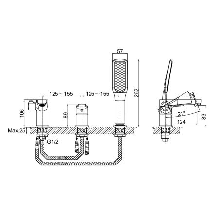 Смеситель на борт ванны D&K Rhein DA1394941, хром