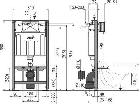 Инсталляция для подвесных унитазов AlcaPlast Sadromodul AM101/1000