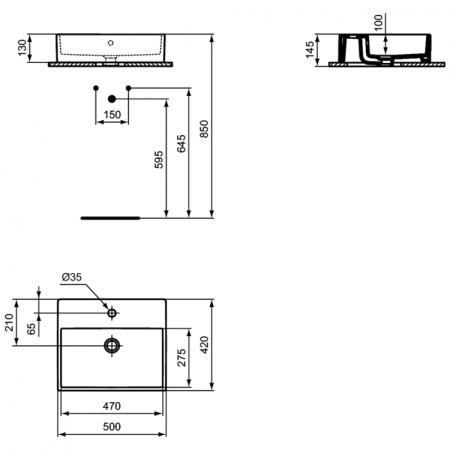 Прямоугольная раковина-чаша 50X42 см Ideal Standard STRADA K081601 белый