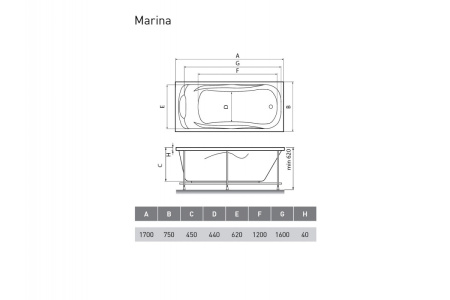 Ванна акриловая Relisan MARINA Гл000008874, 170x75