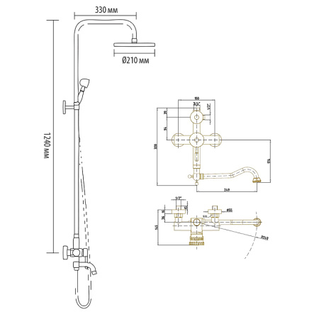 Душевая система Bronze de Luxe WINDSOR 10120DF/1, бронза