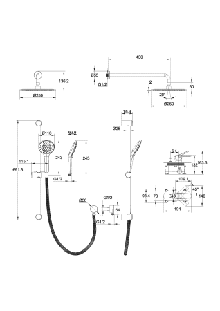 Встраиваемая душевая система со смесителем Cersanit MODUO 64087 хром
