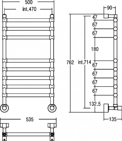 Полотенцесушитель водяной Margaroli Sole 464-8 4644708CRN 762х535 хром