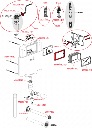 Бачок скрытого монтажа для приставных унитазов AlcaPlast Basicmodul AM1112