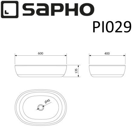 Раковина накладная 58см SAPHO PRIORI PI029 белый