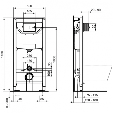 Промо-комплект 3 в 1 Ideal Standard с подвесным унитазом CONNECT AIR Rimless K819501 и инсталляцией PROSYS