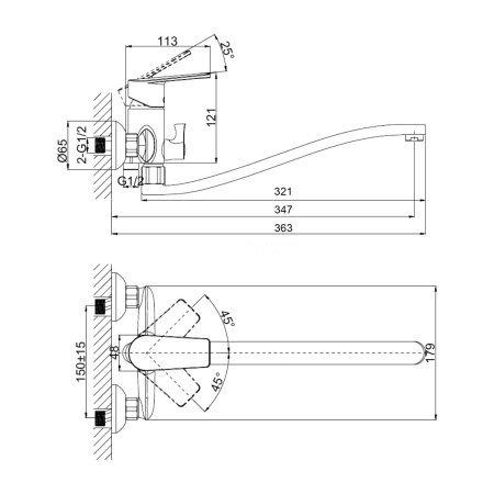 Смеситель для ванны D&K Rhein DA1323341, хром